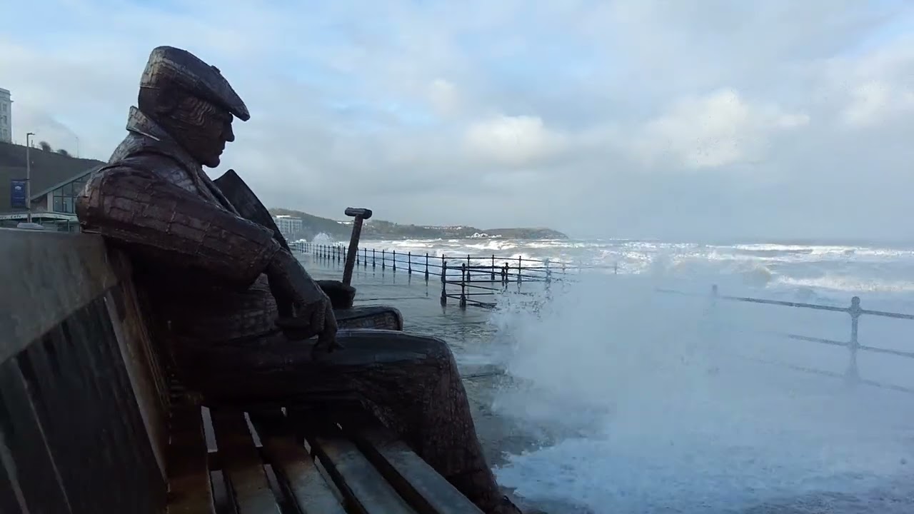 North Bay overtopping waves and rough seas.