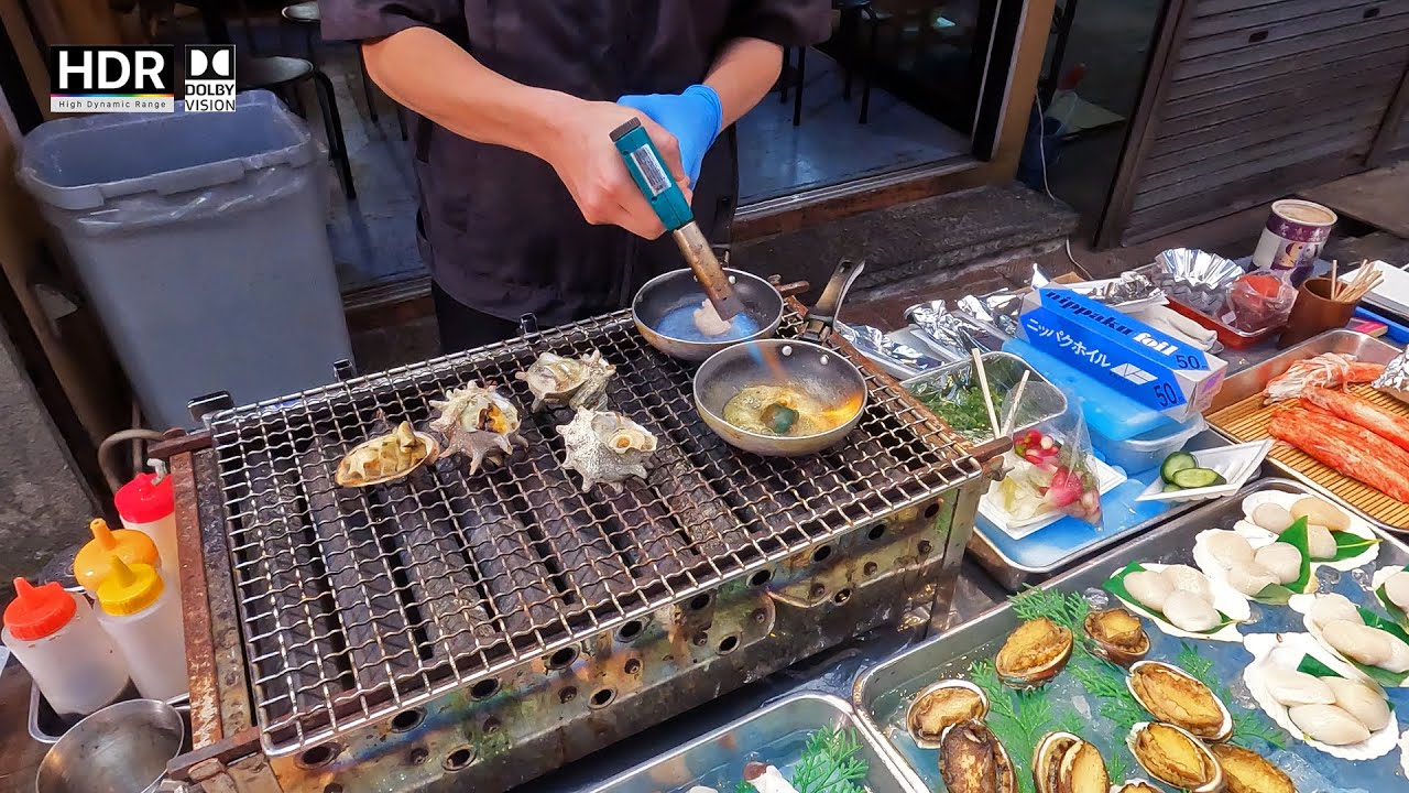 Grilled Japanese Tsubugai & Abalone at Kuromon Market
