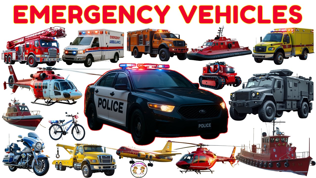 Машины скорой помощи для детей 🚨 | Изучите скорую помощь, пожарную машину, полицейскую машину, ве...