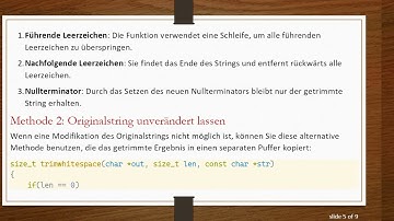 Wie man führende und nachfolgende Leerzeichen in C trimmt: Eine Standardmethode