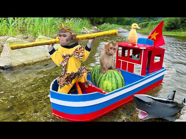 Farmer Bim Bim takes baby monkey Obi and duckling to go fishing 🙈 Videos Compilation! class=