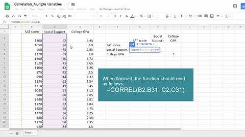 Correlation in Google Sheets - Multiple Variables