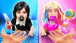 Wednesday vs Enid - One Colored House Challenge! Funny Relatable Situations by Challenge accepted