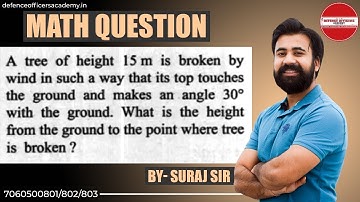 A tree of height 15 m is broken by wind in such a way that its top touches the ground and makes an..