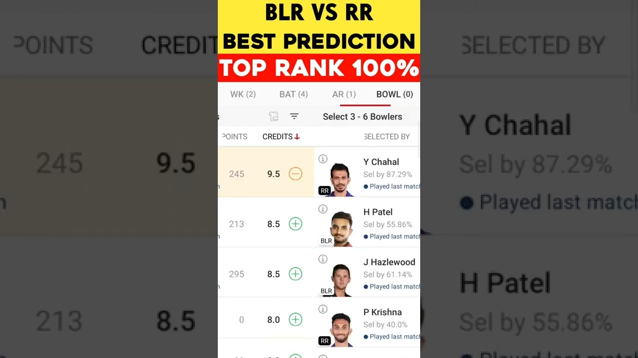 TEAM RANK #1 BLR VS RR BEST TEAM PREDICTION | DREAM11 2022 | TATA IPL 2022