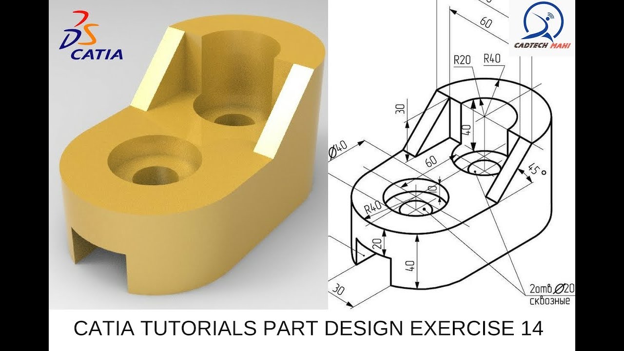 catia tutorials simple part design exercise 14 cadtech mahi YouTube