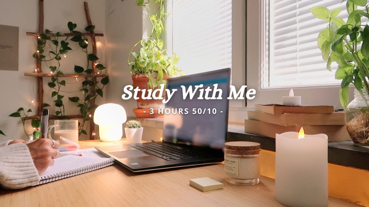 3-HOUR STUDY WITH ME / White Noise ASMR, No Music / 50/10 Pomodoro ...