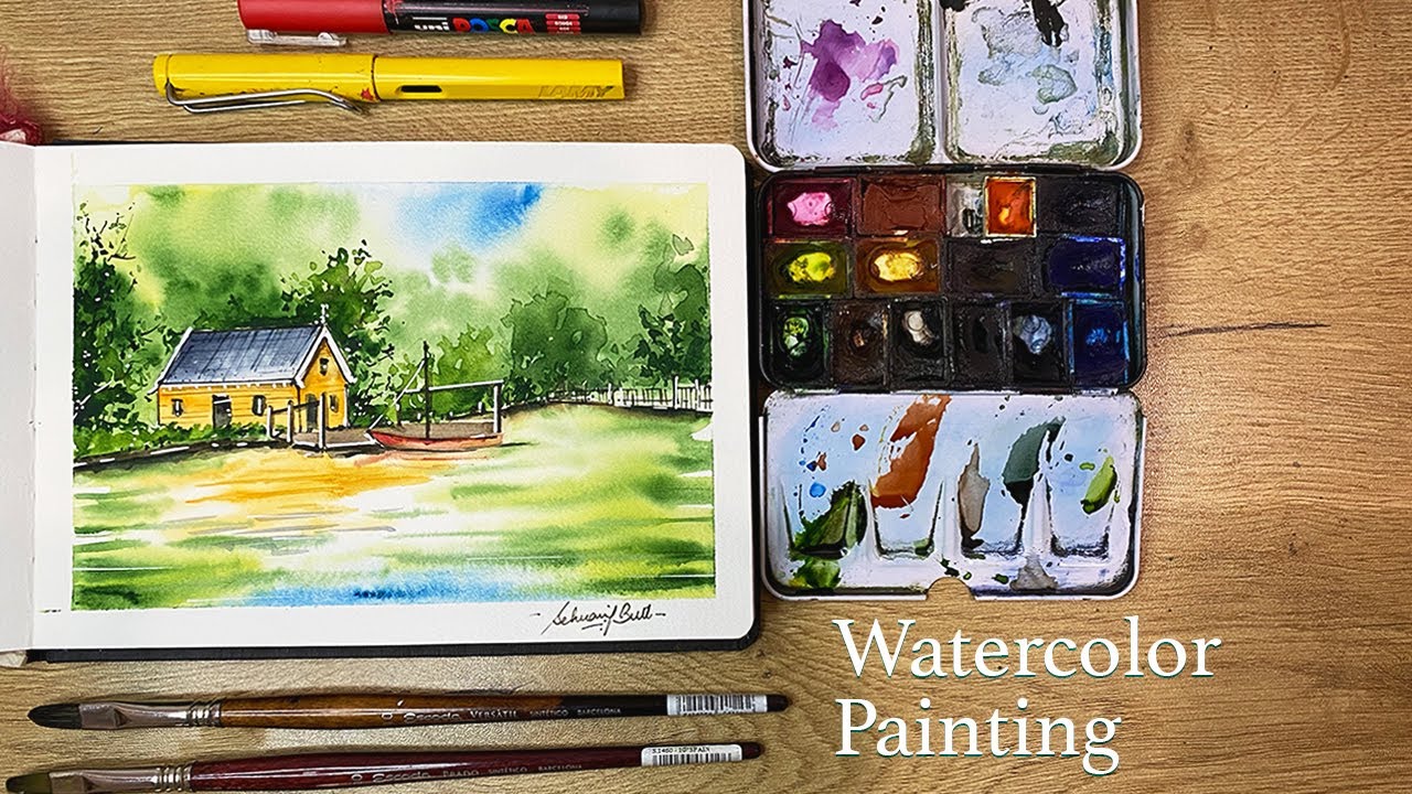 How to paint Hut in watercolors