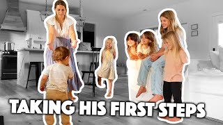 6 SISTERS CHEER ON THEIR BABY BROTHER AS HE TAKES HIS FIRST STEPS
