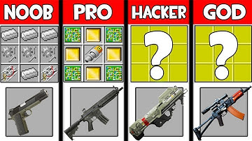 Minecraft Battle: SUPER GUN MOD CRAFTING CHALLENGE-NOOB vs PRO vs HACKER vs GOD ~ Animation