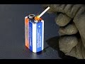 Starting a fire with  ballpoint pen  9v battery experiment