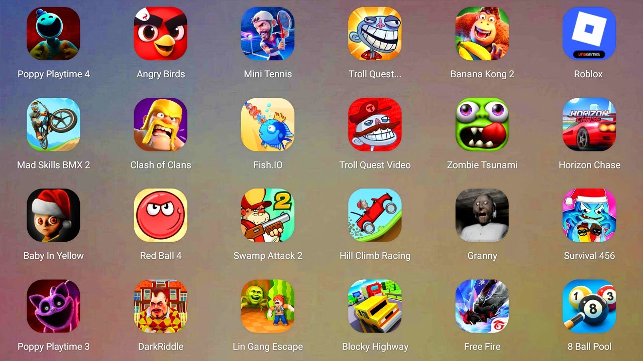 Roblox,Grimace Monster,Squid Game Family,Poppy Playtime 4,Thief Puzzle,Red Ball 4,Subway Surf...