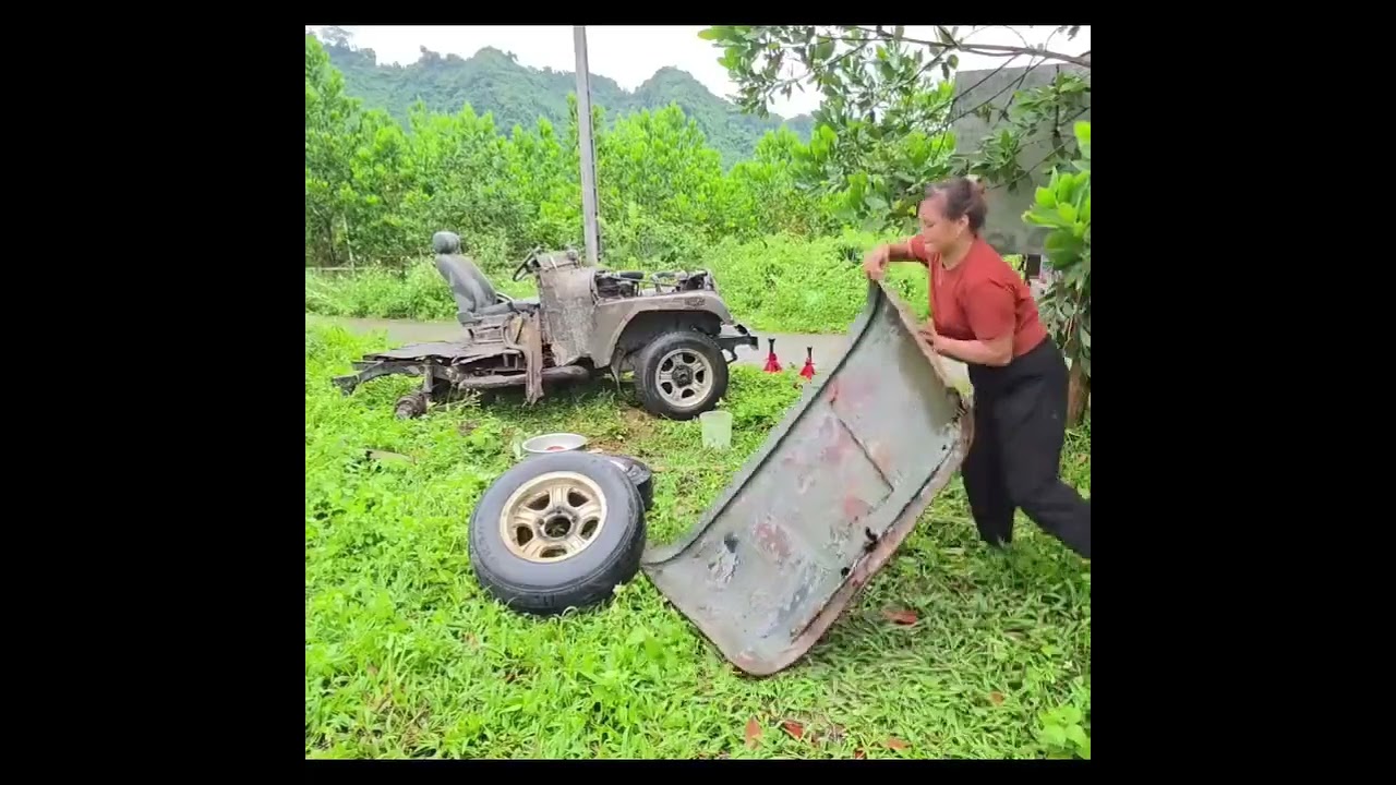 The girl bought the 1975 Jeep scrap car, repaired and restored the entire car engine