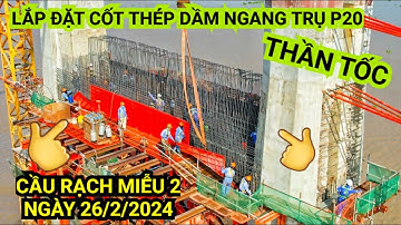 Quá nhanh! Trụ P20 Cầu Rạch Miễu 2 làm thép & lắp ván khuôn chuẩn bị bơm bê tông Dầm Ngang đợt 1