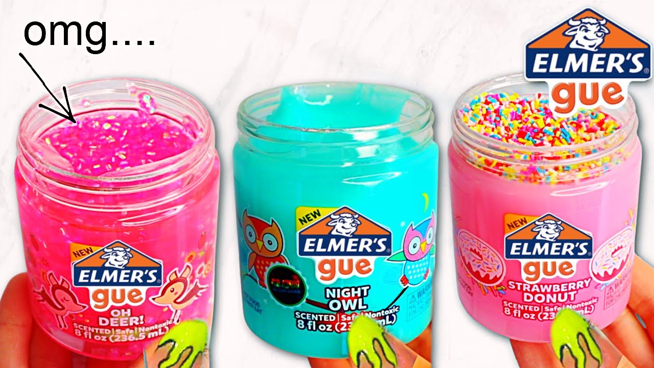 NEW ELMERS GUE SLIME REVIEW!! Strawberry Donut, Animal Party, Night Owl 