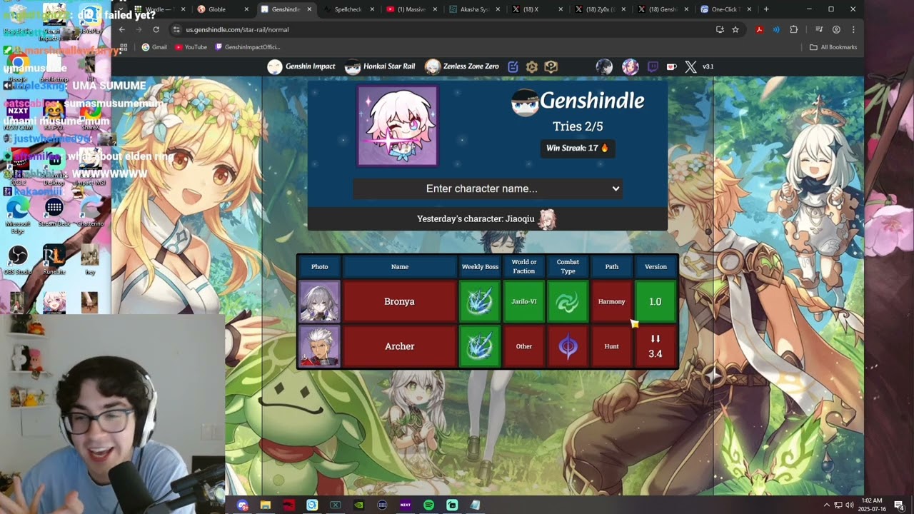 july 16, 2025 wordle/quordle/globle/genshindle/spellcheck