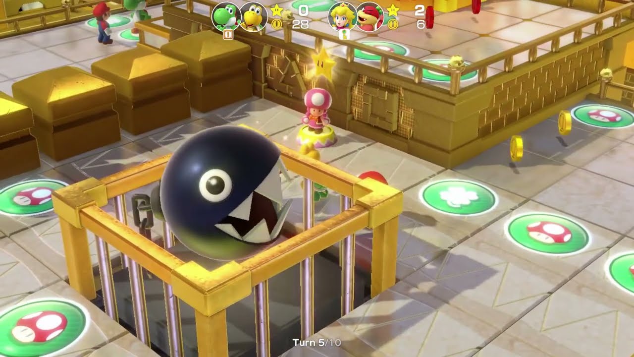 Super Mario Party | Yoshi & Koopa Troopa vs Peach & Pom pom #836 Turns 10 (Player 1