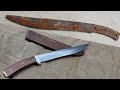 Turning an old and rusty knife into a butcher knife / hunting knife with scabbard
