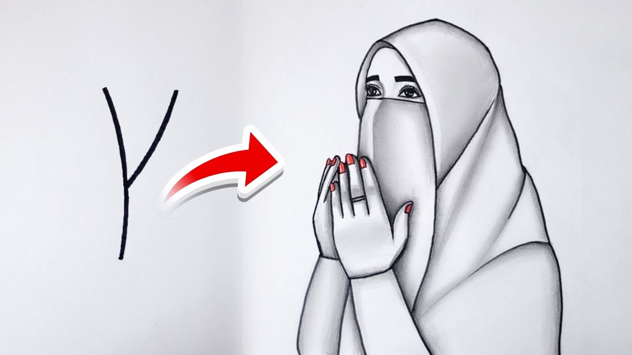 How to draw muslim girl doing Ibadat (Pencil Sketch) Hijab girl drawing güzel eşarplı kadın