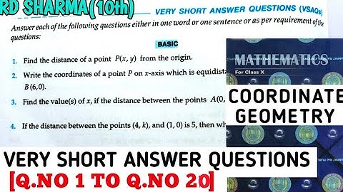 RD SHARMA CLASS 10 COORDINATE GEOMETRY VERY SHORT ANSWER QUESTIONS [Q.NO 1 TO 20] MATH FEAR | CBSE