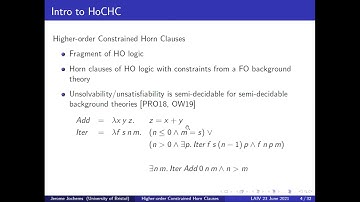 Higher-order constrained Horn clauses for verification - Jerome Jochems