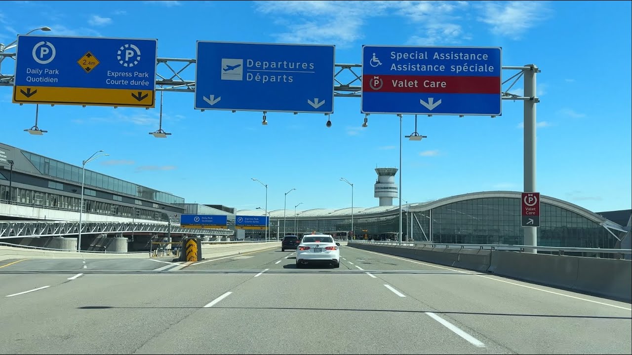 Driving to Toronto Airport Terminal 1- Departure and Passenger Drop area  | 4K