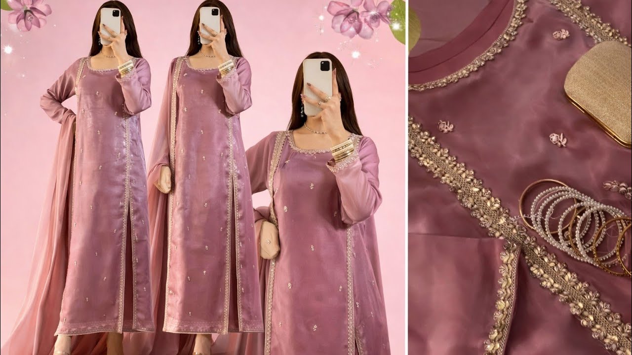 Most Trending Dark Pink Double Cut Airline Dress | Full Embroidery Cutting & Stitching Tutorial