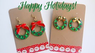 UV Resin Wire Art Christmas Wreath Earrings