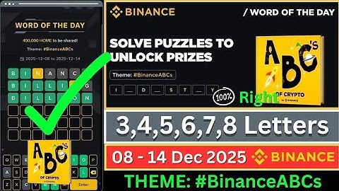 Theme #BinanceABCs | Binance Crypto WODL Answers Today | All Letters WOTD