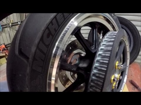 17 №63 ハーレーのちょぃカス XL1200Rをインチアップ！XL883Lの前後ホイール＆タイヤを移植の巻 - YouTube