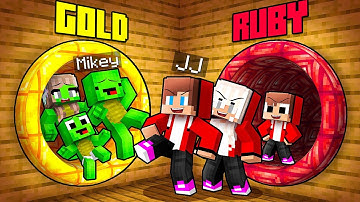 JJ and Mikey: GOLD vs RUBY Choose A Tunnel Family Battle in Minecraft - Maizen