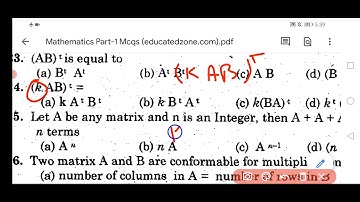 Mcqs on matrices part 2/first year maths /