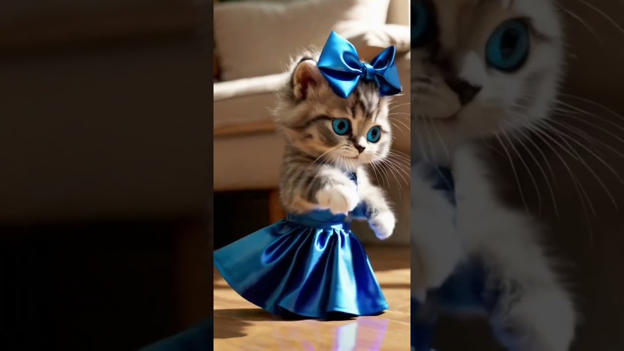Funny Blue Dress Kitten Dancing 💃 