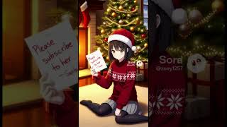 Anime girl open the present on Christmas Day ￼