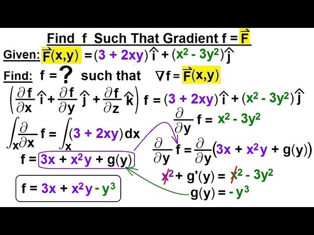 Calculus 3 Line Integrals 42 Of 44 Find F Such That Gradient F F Youtube