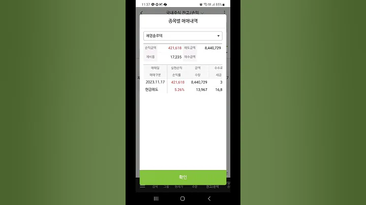 2023년 11월 17일 주식매매종목(재영솔루텍) 실현손익 +5.26% 421,618원