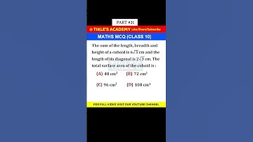 MATHS MCQ 31 (CLASS 10th) #shorts #maths #tiklesacademyofsuccess