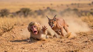 Cold Blooded Caracal Lunges To Attack, Monkey Panics Fights Back In A Life Or Death Split Second
