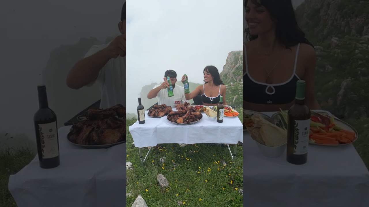 Arman Tsarukyan and Nina Drama have a picnic on top of the tallest mountain in Armenia
