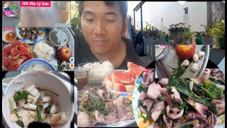 Mom's delicious dishes: stir- fried squid with lolot leaves, pork salad |Mukbang#116#netdaolyson