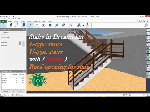 how to make U type stairs with railing in NCH DreamPlan how to cut stairs opening on roof.