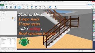 how to make U type stairs with railing in NCH DreamPlan how to cut stairs opening on roof.