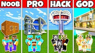 Minecraft: FAMILY LUX HIGH MODERN HOUSE BUILD CHALLENGE - NOOB vs PRO vs HACKER vs GOD in Minecraft