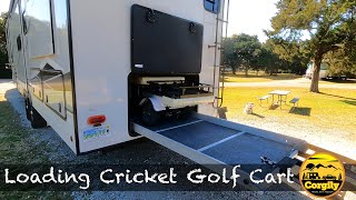 Load Cricket Mini Golf Cart into 5th Wheel, Alliance Paradigm