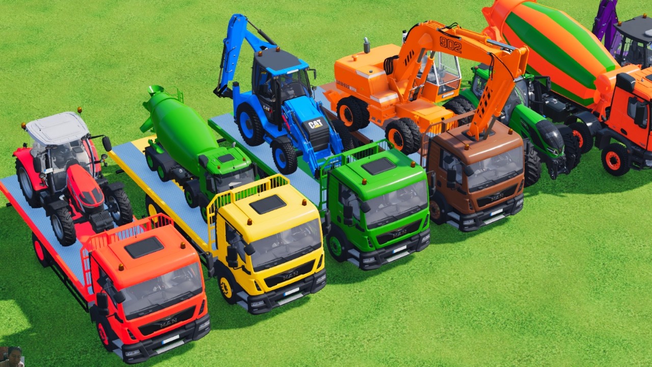 transporting excavator mixer truck tractors backhoe loaders beamng.drive game farming simulator 22