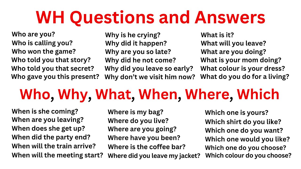 WH Questions and Answers Examples in English | Who, Why, What, When ...