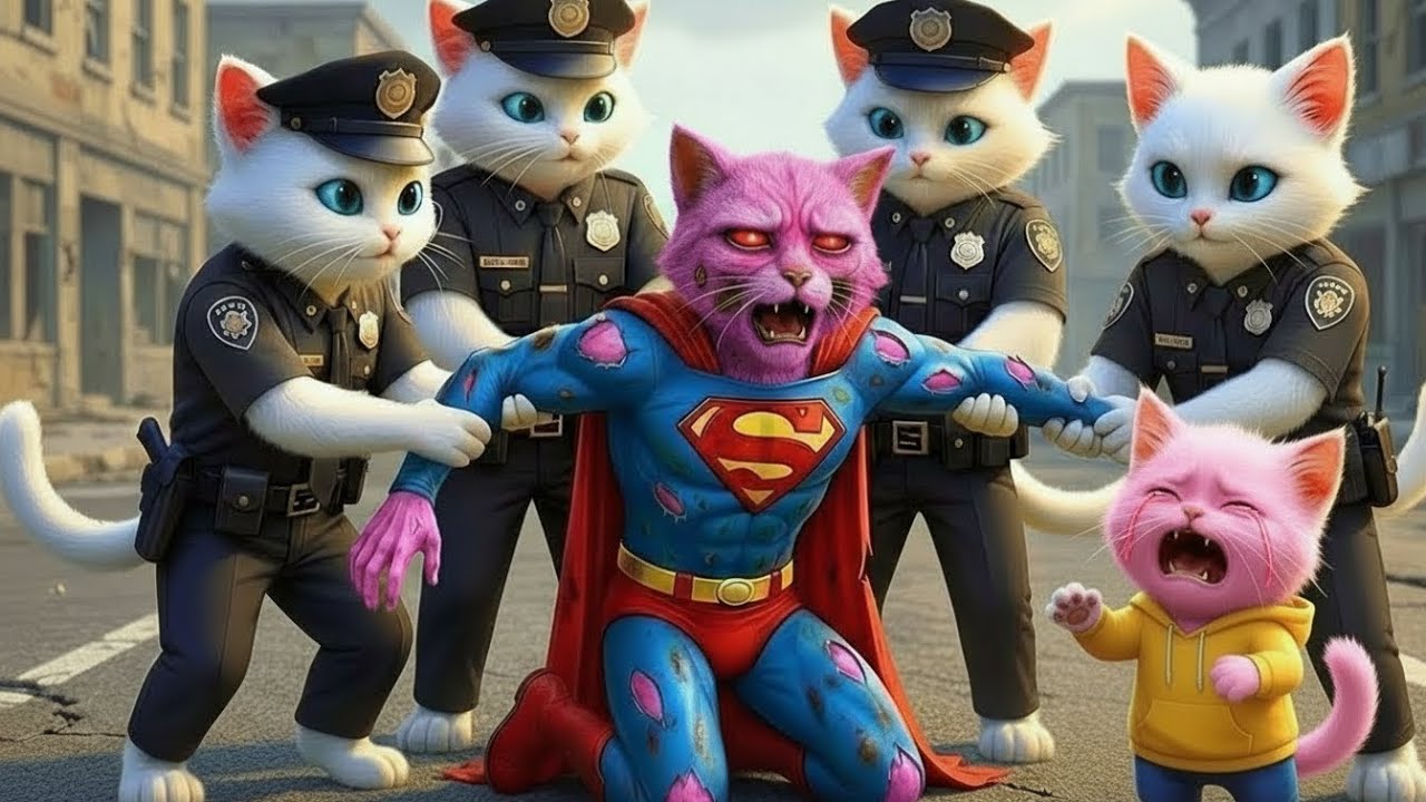 😱 🧟Zombie Superman Breaks In ⚡ Little Kitten Screams as Police Storm the House | Cat story