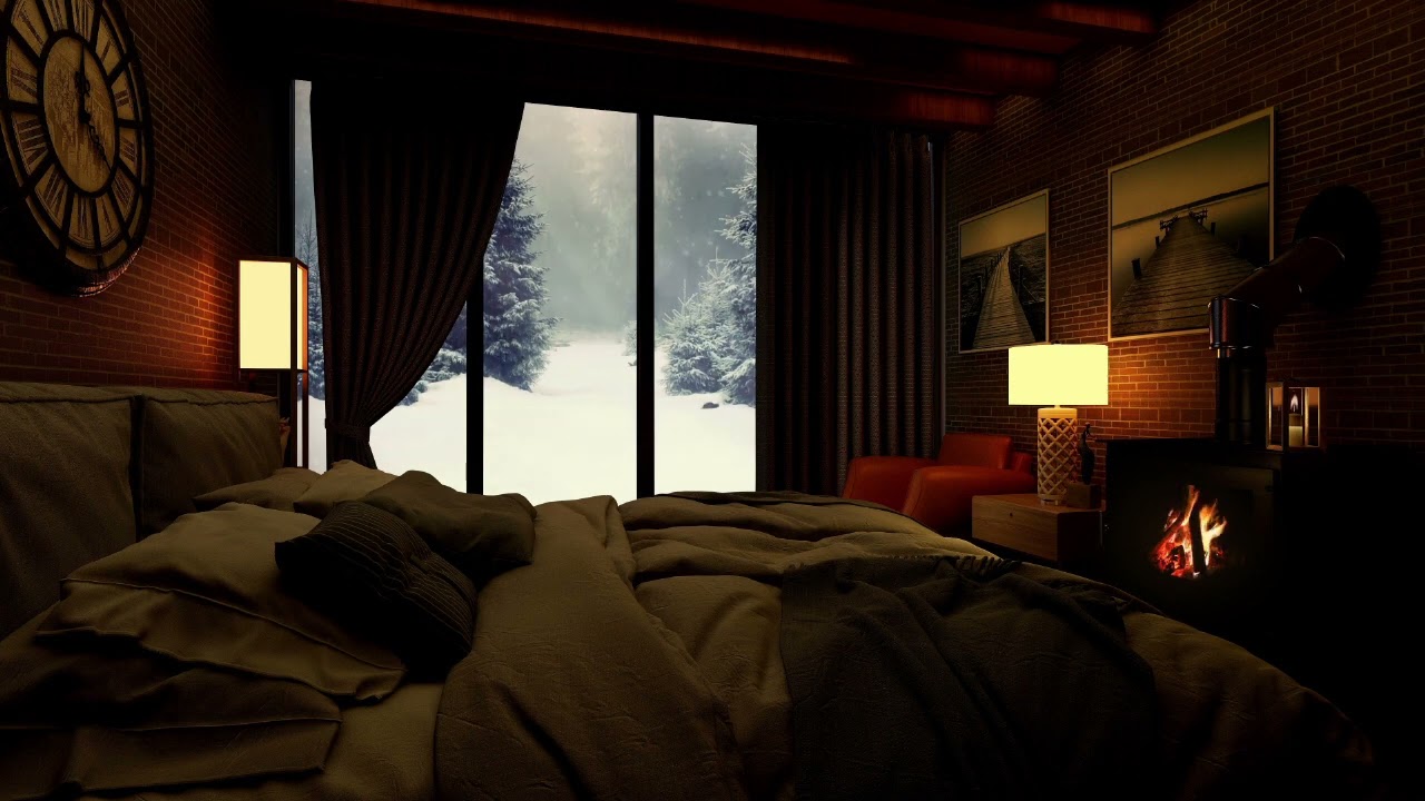 Night Bedroom as Background | NIGHT, MUSIC, FIREPLACE, CHRISTMAS, CALM |
