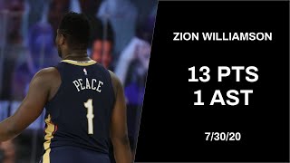 Zion Williamson Highlights vs Jazz (7\/30\/20) - 13 Pts 1 Ast