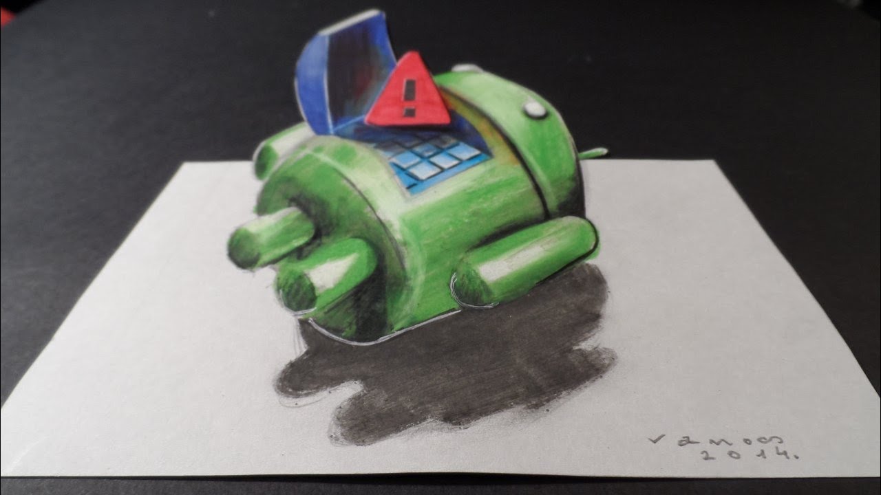 Android Red Triangle, 3D Drawing, Trick Eye